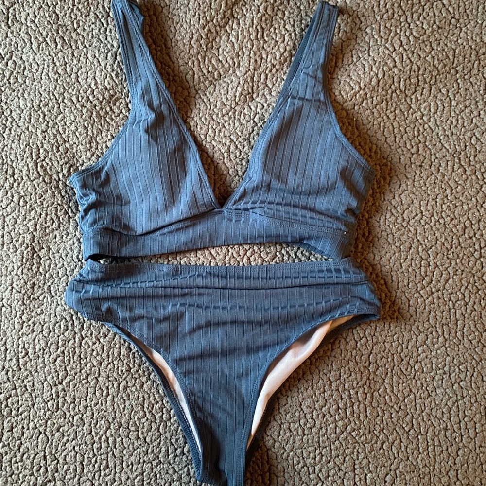 SHEIN Blue Ribbed Bikini Set